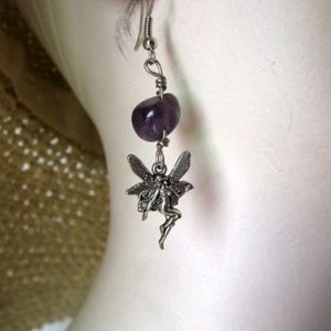 Faerie and Amethyst Earrings NWOT 2.25" Long
